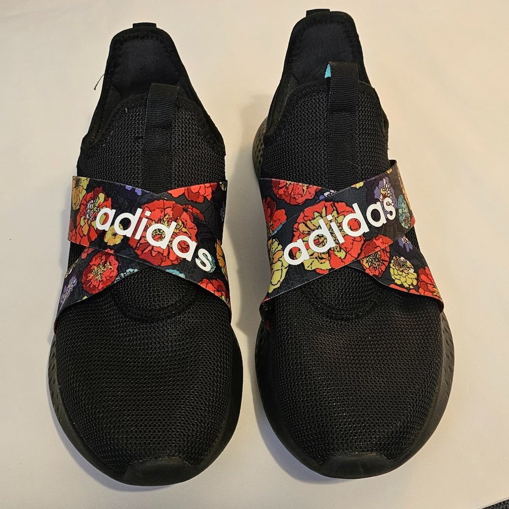 ADIDAS Cloudfoam Sneakers | Black with floral elastic cross | Size 11 Women's